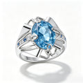 Aquamarine Architectural Silver Statement Ring