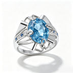 Aquamarine Architectural Silver Statement Ring