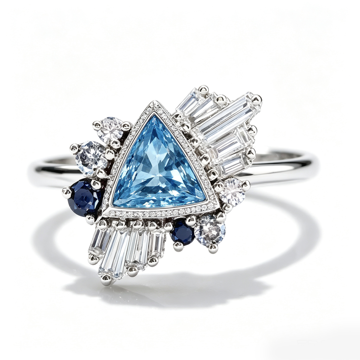 Trilliant Aquamarine Asymmetric Cluster Silver Ring