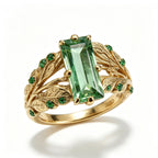 Baguette Green Tourmaline Botanical Gold Ring