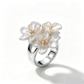 Pave Crystal Mother-of-Pearl Floral Cluster Ring