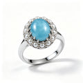 Larimar and Pearl Halo Silver Ring