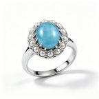 Larimar and Pearl Halo Silver Ring
