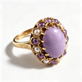 Lavender Jade and Amethyst Cluster Gold Ring