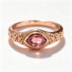 Marquise Pink Tourmaline Scroll Rose Gold Ring