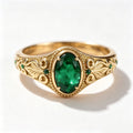 Oval Emerald Filigree Scroll Gold Ring