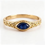 Marquise Blue Sapphire Scroll Gold Ring