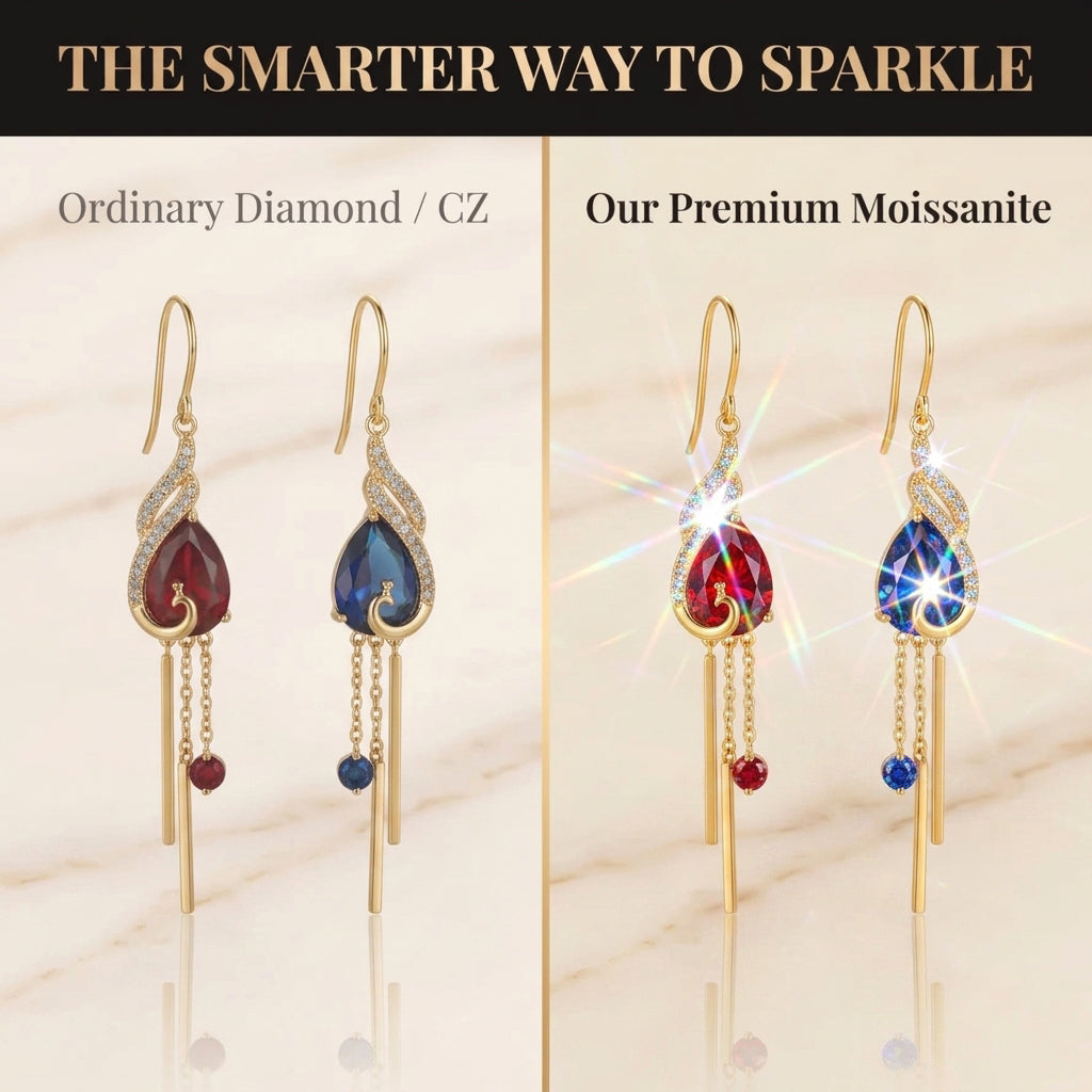 The Royal Peacock: Sapphire-Hued Teardrop Drop Earrings