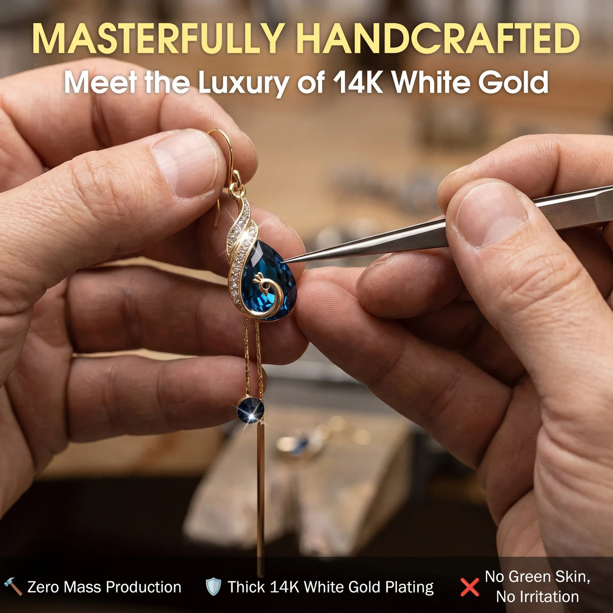 The Royal Peacock: Sapphire-Hued Teardrop Drop Earrings
