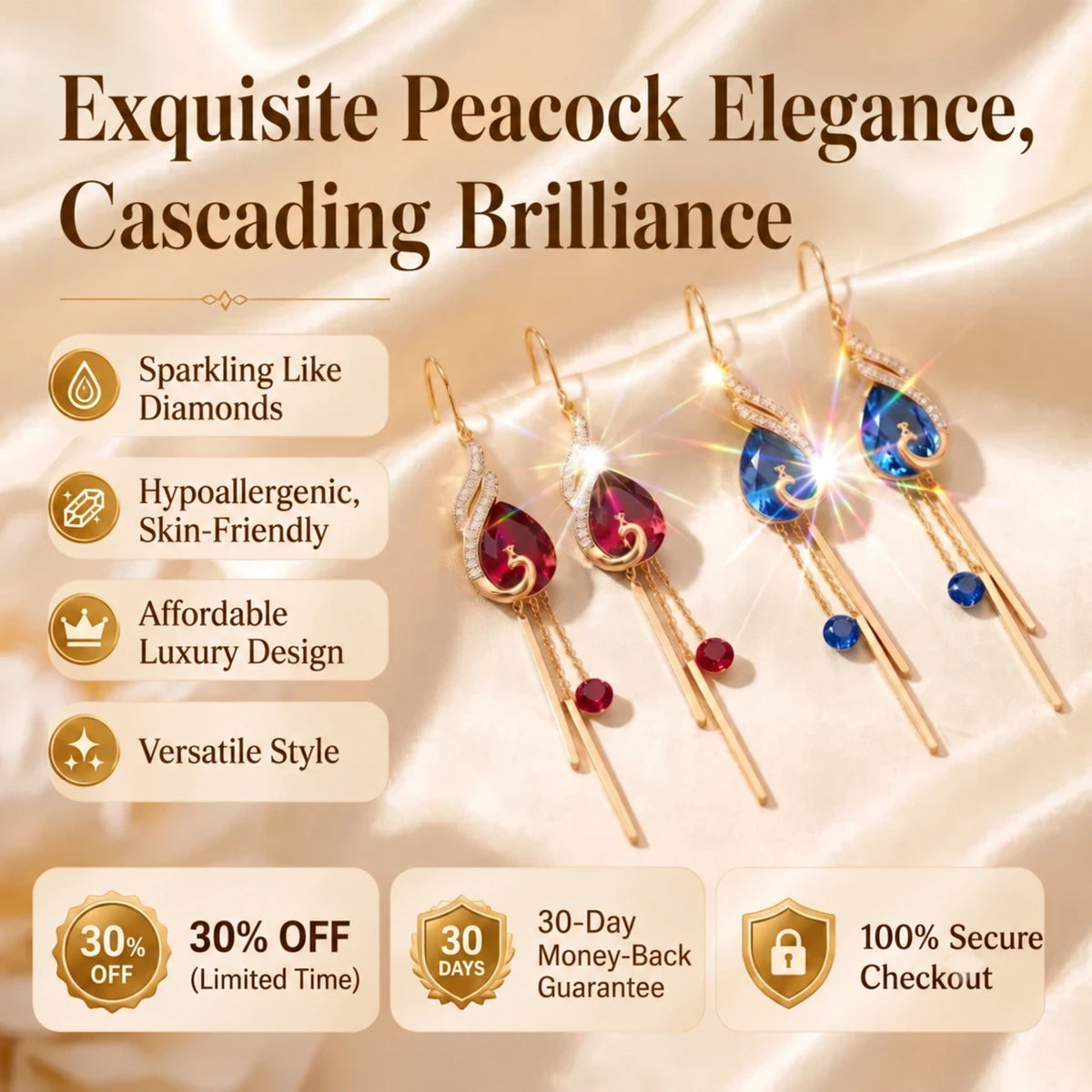 The Royal Peacock: Sapphire-Hued Teardrop Drop Earrings