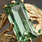 Baguette Green Tourmaline Botanical Gold Ring