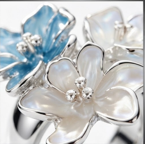 Enamel Floral Cluster Silver Statement Ring