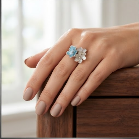 Enamel Floral Cluster Silver Statement Ring