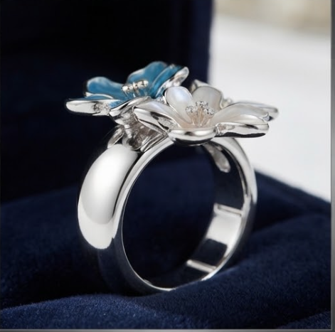 Enamel Floral Cluster Silver Statement Ring