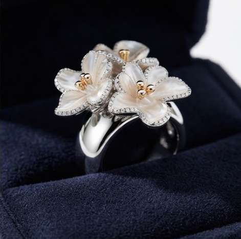 Pave Crystal Mother-of-Pearl Floral Cluster Ring