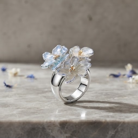 Pave Blue Crystal Floral Cluster Ring