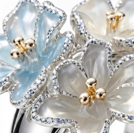 Pave Blue Crystal Floral Cluster Ring