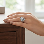 Pave Blue Crystal Floral Cluster Ring