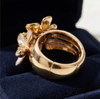 Navy and Pearl Floral Cluster Gold Ring