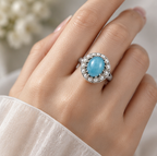 Larimar and Pearl Halo Silver Ring