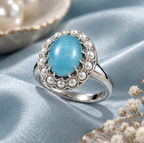 Larimar and Pearl Halo Silver Ring