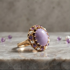 Lavender Jade and Amethyst Cluster Gold Ring