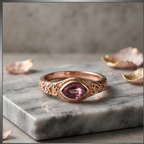 Marquise Pink Tourmaline Scroll Rose Gold Ring