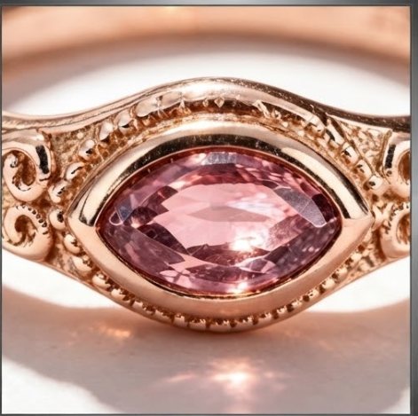 Marquise Pink Tourmaline Scroll Rose Gold Ring
