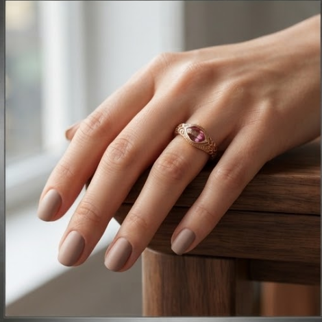 Marquise Pink Tourmaline Scroll Rose Gold Ring