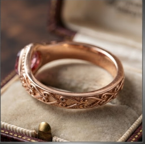 Marquise Pink Tourmaline Scroll Rose Gold Ring