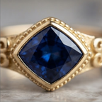 Marquise Blue Sapphire Scroll Gold Ring