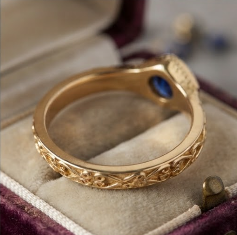 Marquise Blue Sapphire Scroll Gold Ring