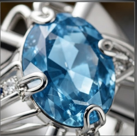 Aquamarine Architectural Silver Statement Ring