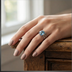 Aquamarine Architectural Silver Statement Ring