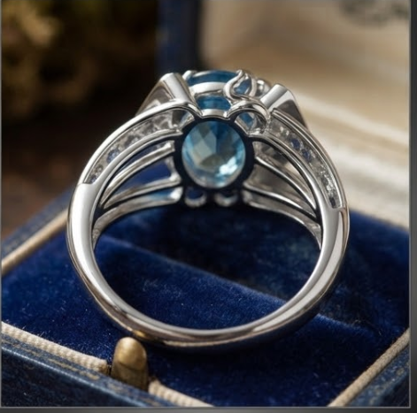 Aquamarine Architectural Silver Statement Ring