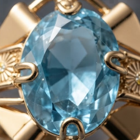 Aquamarine Architectural Gold Statement Ring