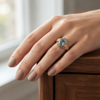Aquamarine Architectural Gold Statement Ring