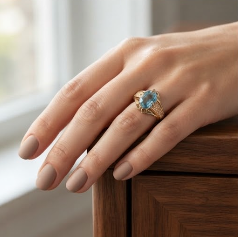 Aquamarine Architectural Gold Statement Ring