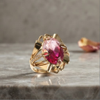 Pink Tourmaline Architectural Gold Statement Ring