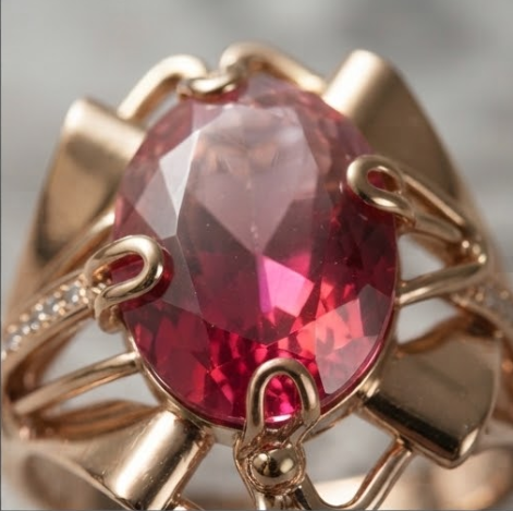 Pink Tourmaline Architectural Gold Statement Ring