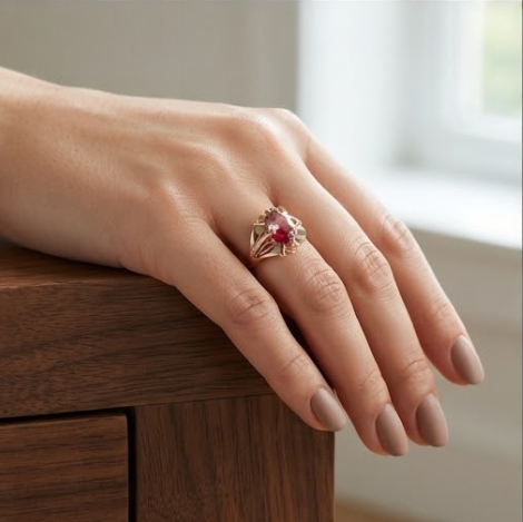 Pink Tourmaline Architectural Gold Statement Ring