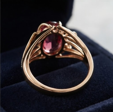 Pink Tourmaline Architectural Gold Statement Ring