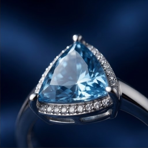Trilliant Aquamarine Asymmetric Cluster Silver Ring